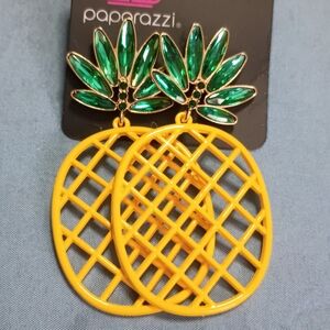 paparazzi Green Crystal & Yellow Pineapple Statement Earrings